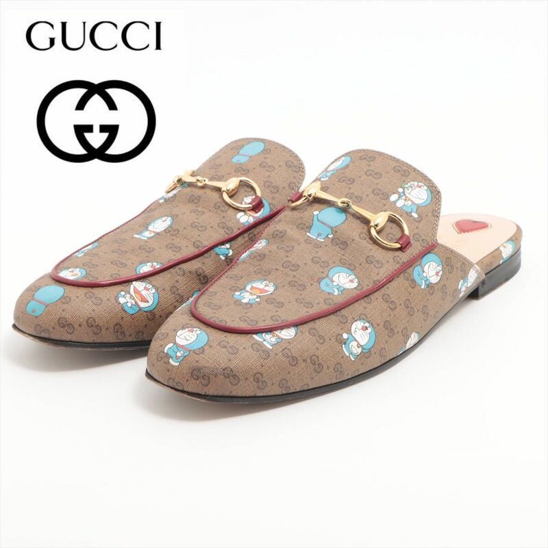 【全国送料無料】GUCCI グッチ×ドラえもん プリンスタウン ファブリック ミュール　24.5cm