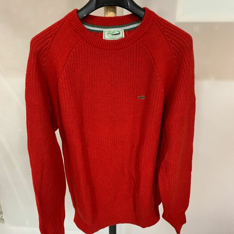 クロコダイル セーター メンズ L 赤 レッド 古着 crocodile ウール50% 厚手 ニット 秋冬 防寒 ファッション カジュアル (石632