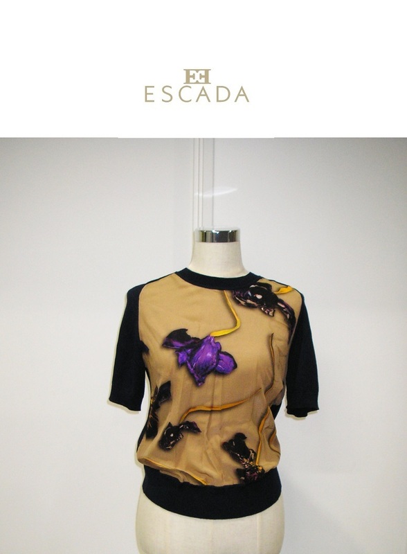 【新品】ESCADA（エスカーダ） 春物　シルク100% (部分）ニット　花柄ニット　シルク素材　豪華　Sサイズ