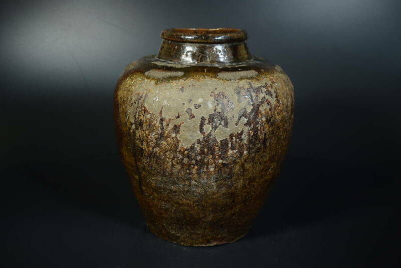 【和】(8570)　時代古作　桃山　古丹波自然釉壺　灰釉　