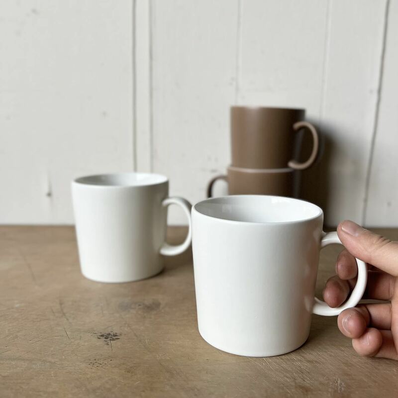 2個set 白マット マグカップ デッドストック 白磁 陶器 検: 珈琲 ティーカップ カフェオレ 喫茶 北欧 レトロ ビンテージ アンティーク
