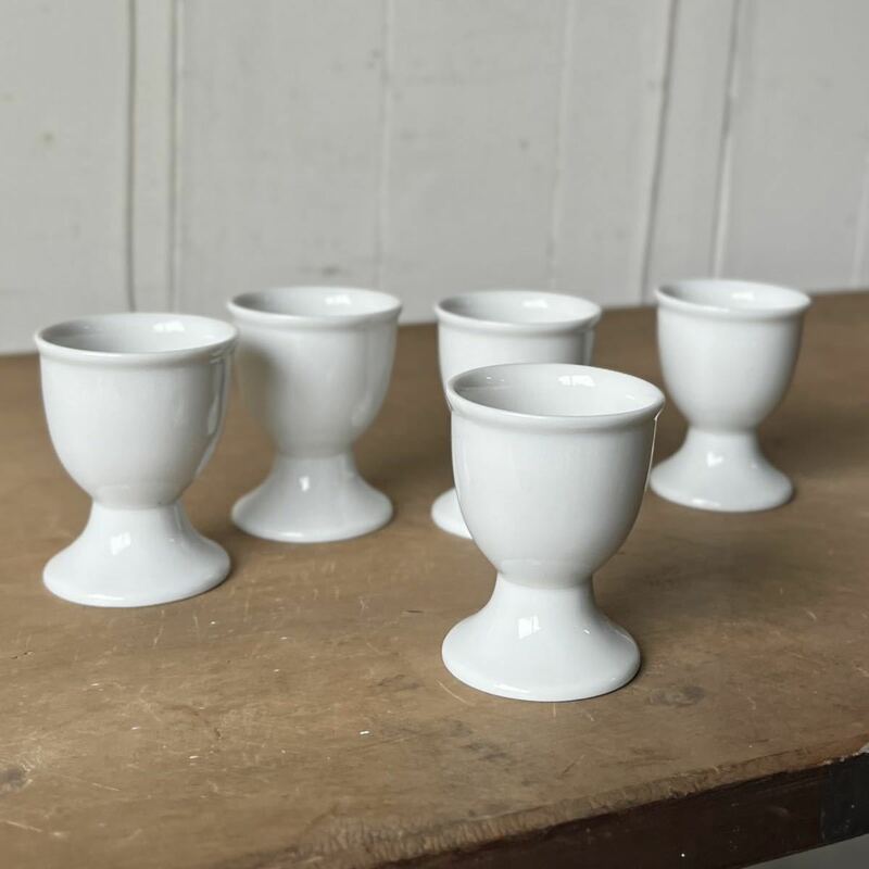 5個set エッグスタンド デットストック 白磁 陶器 検: エッグカップ ココット 薬味 ディップ デザートカップ モーニング レトロ ビンテージ