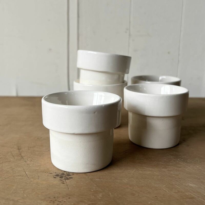 5個set 軟質 少し貫入 小さな鉢 デットストック 白磁 陶器　検: 植木鉢 観葉植物 小鉢 ココット デザートカップ アンティーク ビンテージ
