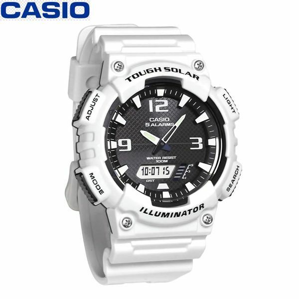CASIO カシオ ソーラー アナデジ AQS810 ホワイト ブラック 腕時計 メンズ レディース キッズ タフソーラー 男性用 中学生 高校生