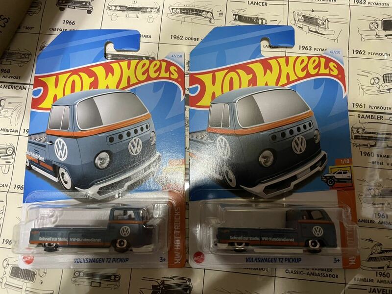 送料込2台セット フォルクス ワーゲン T2 ピックアップ hotwheels volks wagen pickup vw bus トラック