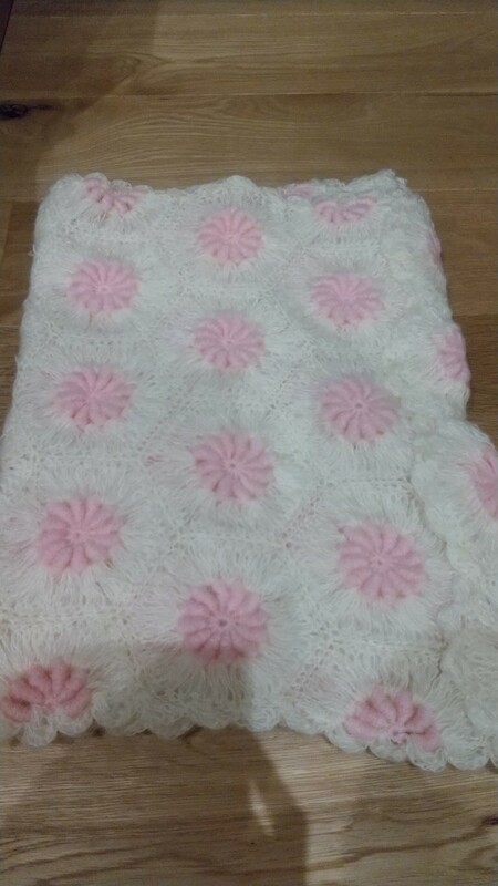 着物用ショール☆白ホワイトピンク花
