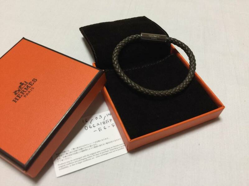 【HERMES】エルメス 本物・極美品・SPカード・保存袋・箱付き ゴリアテ トレッセ レザー ブレスレット ブラウン系×パラディウム スイフト