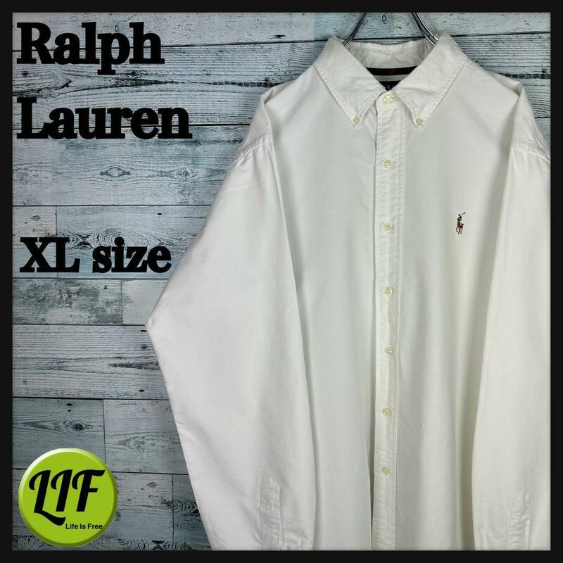 ラルフローレン 刺繍ロゴ オックスフォード 長袖 BDシャツ ホワイト XL