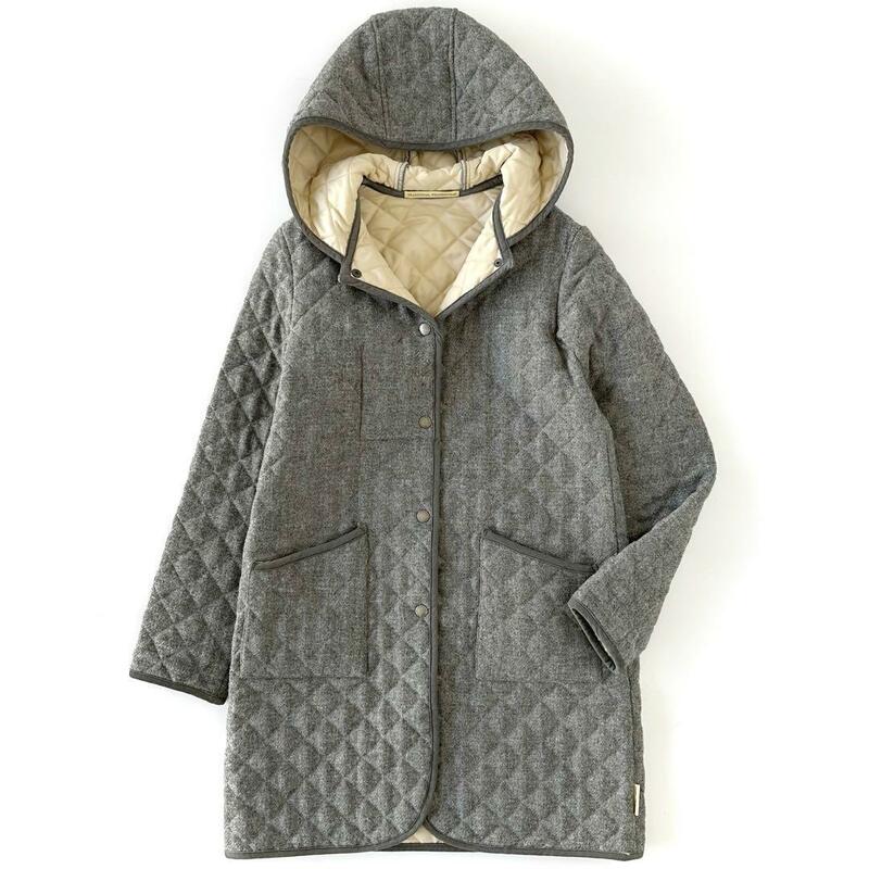 トラディショナルウェザーウェア 毛 ウール100％ キルティングコート フード付 グレー Traditional Weatherwear FELLING レディース