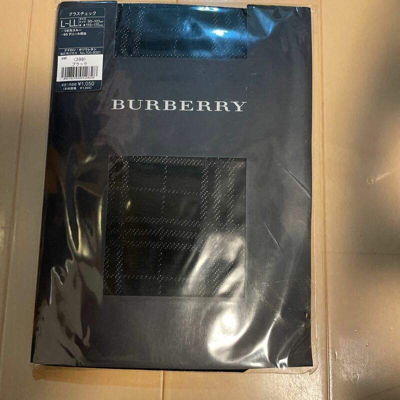 送料無料　新品　BURBERRY バーバリー タイツ　クラスチェック　L-LL 95デニール相当　ブラック黒　つま先スルー　福助　送料込み