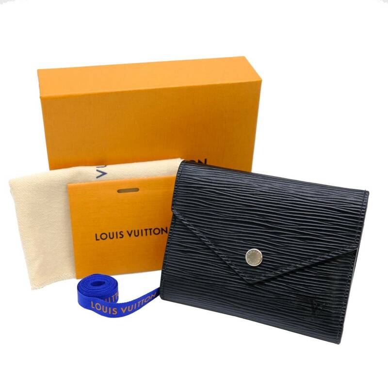 【美品】LOUIS VUITTON ヴィトン 財布 三つ折り ウォレット ポルトフォイユ ヴィクトリーヌ エピ レザー ブラック 小銭入れ M62173
