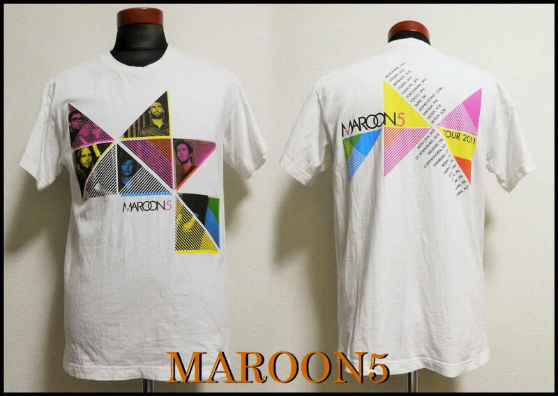 MAROON5 WORLD TOUR 2011 Tシャツ マルーン5 白 M メンズ 半袖 バンドＴ ユーズド 良好 黄色 緑 ピンク PINK ヴィンテージ ビンテージ 古着