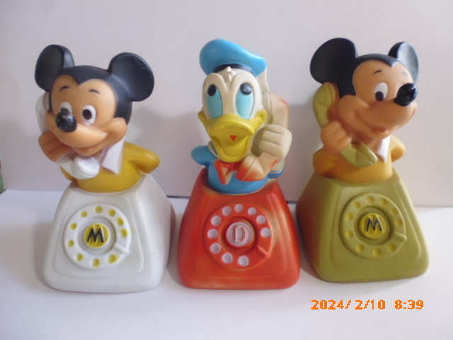 ミッキーマウス　ドナルド　電話機 3体コンプリートセット　ビンテージ　ソフビトイ　Vintage Squeeky Toy 1970年代　