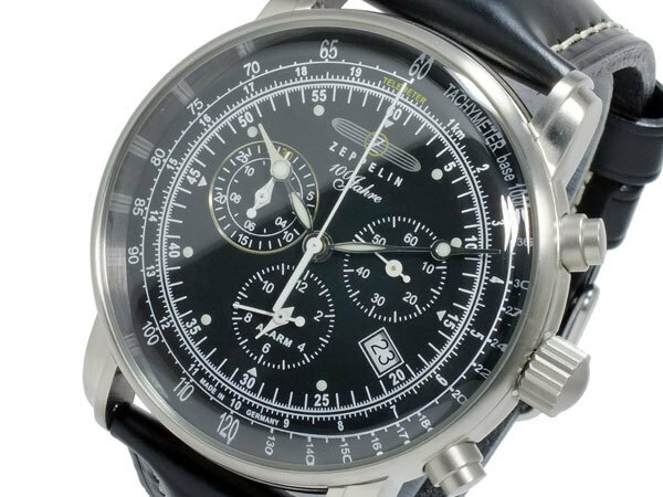 ツェッペリン ZEPPELIN 腕時計 クオーツ メンズ 7680-2S 100周年記念 コードバンカーフベルト ブラック ブラック