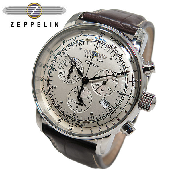 ツェッペリン ZEPPELIN 100周年記念 クオーツ メンズ クロノ 腕時計 7680-1 アイボリー