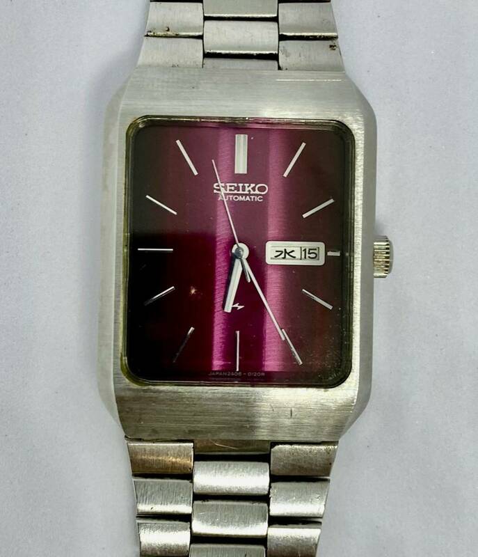 【中古】SEIKO AUTMATIC 2406-3020 マゼンタ　自動巻き　レディース　腕時計（稼働品）