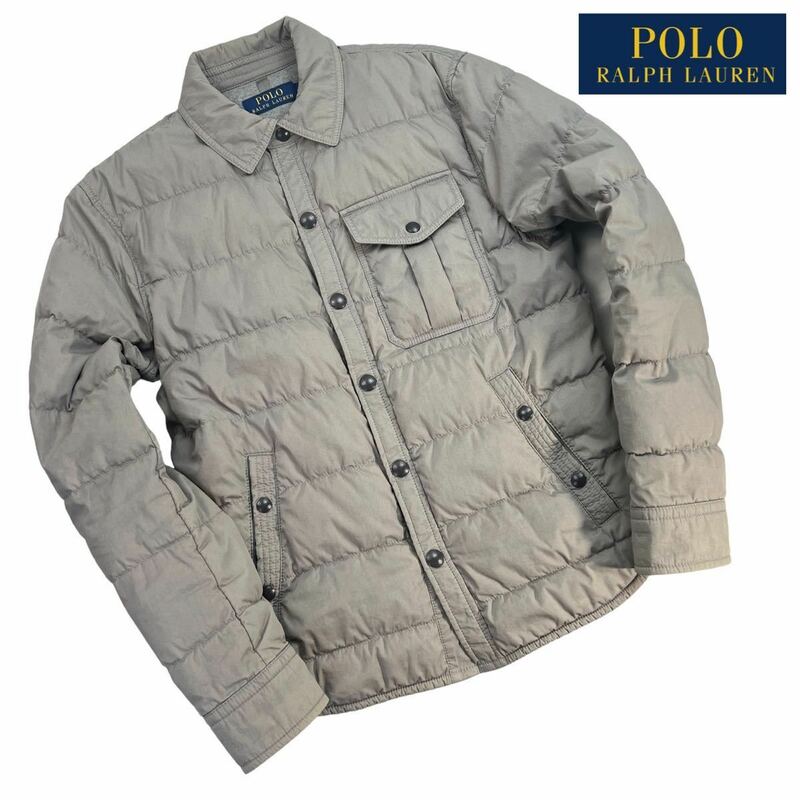 定価約約6万 美品 POLO RALPH LAUREN ラルフローレン シャツダウンジャケット サイズS ベージュ 美シルエット 襟元.袖先やや色褪せ有 A2220