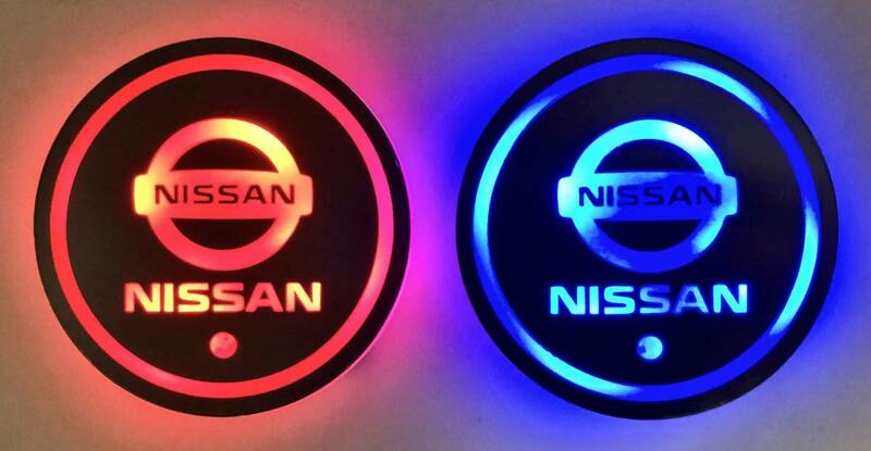 日産車簡単カスタム 光るLEDコースター 2個セット ドリンクホルダー 車内装アクセサリー NISSAN