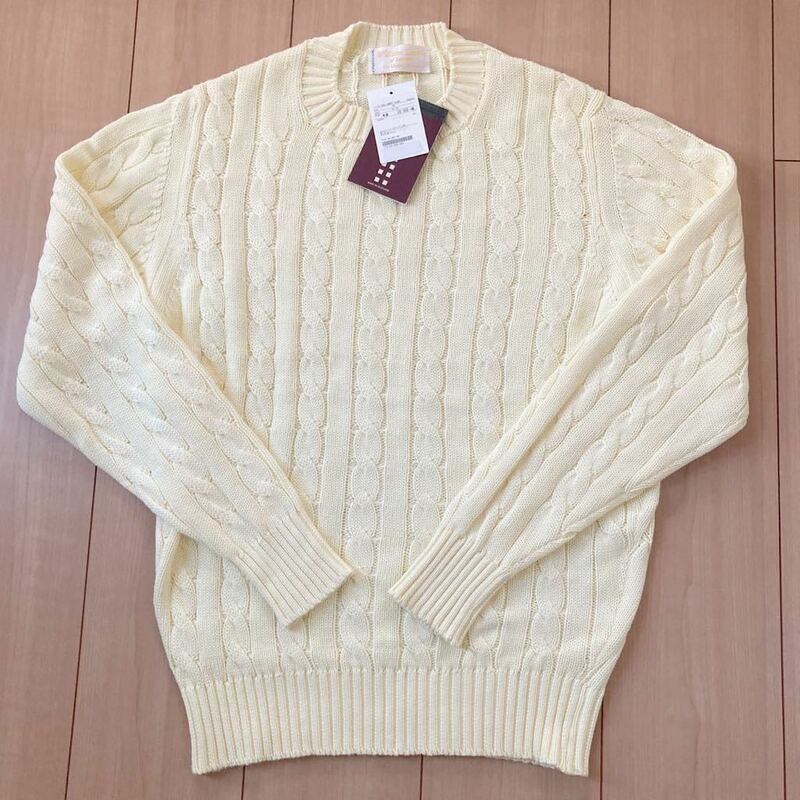 WILLIAM LOCKIE (ウィリアム ロッキー) cotton cable sweater 40 made in Scotland 縄編みコットン　セーター　スコットランド製　IVY 40
