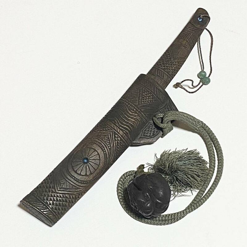 アイヌ民族　マキリ　木彫　蝦夷拵　細密彫刻　民族美術　狩猟刀　時代　ナイフ　コレクター収蔵品　恵比寿