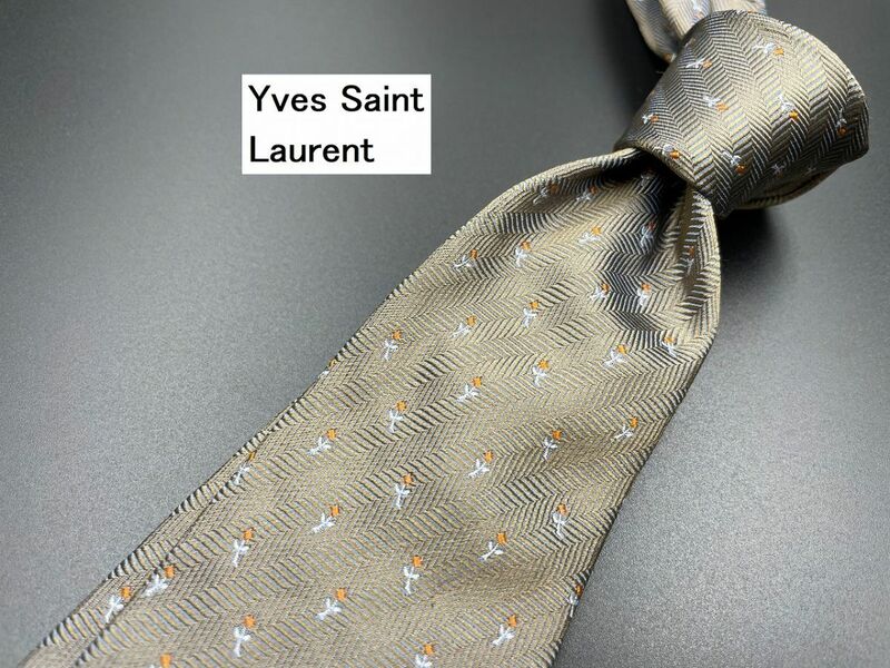 【美品】YvesSaintLaurent　サンローラン　花柄　ネクタイ　3本以上送料無料　グレイブラウン　0204096