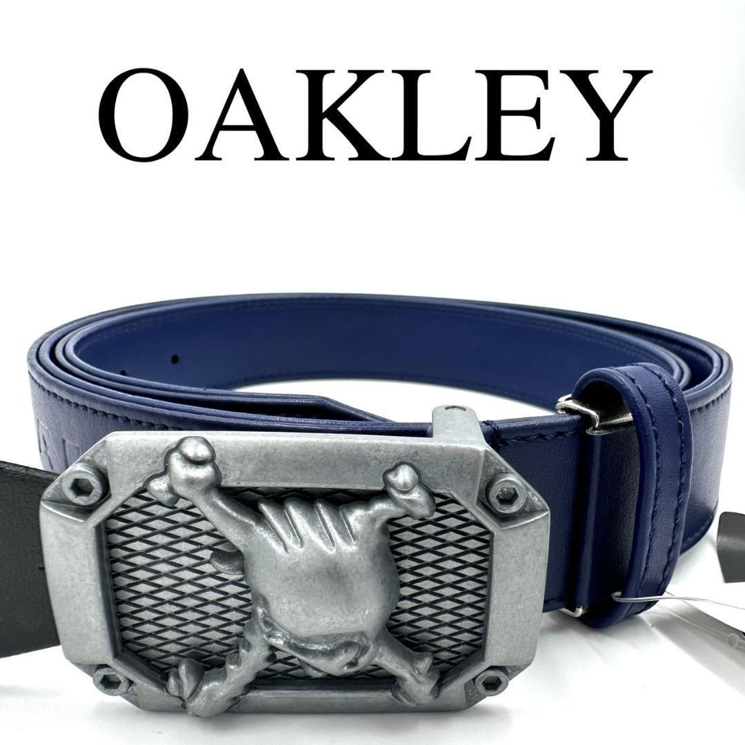 OAKLEY オークリー ベルト スカル 髑髏 レザー ネイビー系 タグ付き