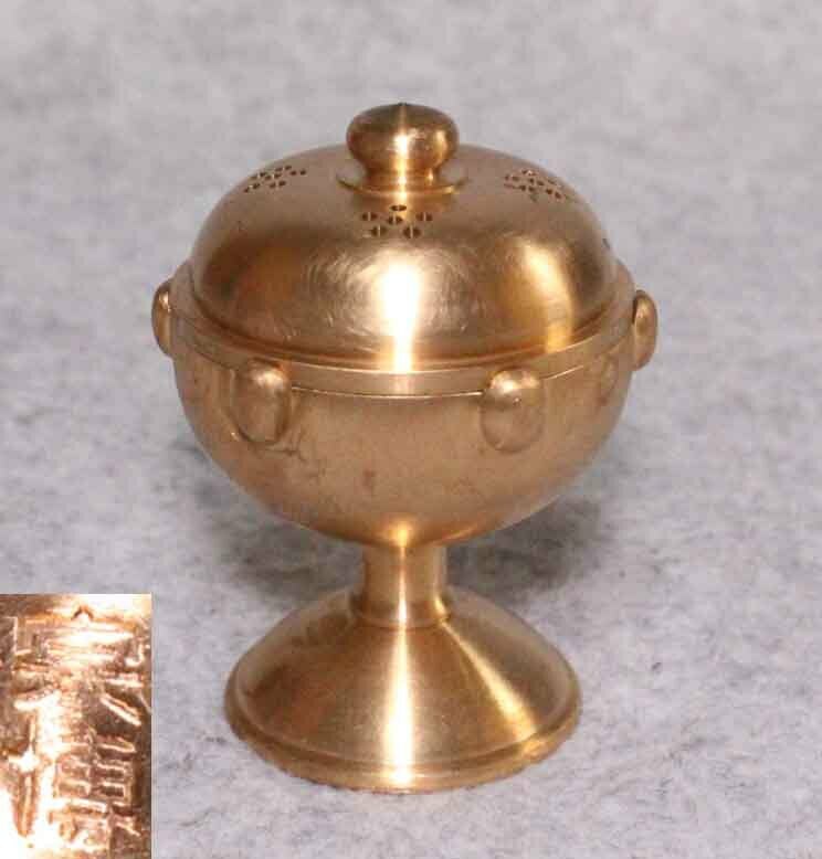 金属工芸◆香炉　銅製　8cm◆在銘　宗博 茶道具　仏具　蓋物 　杯　カップ　蓋置き　銅器