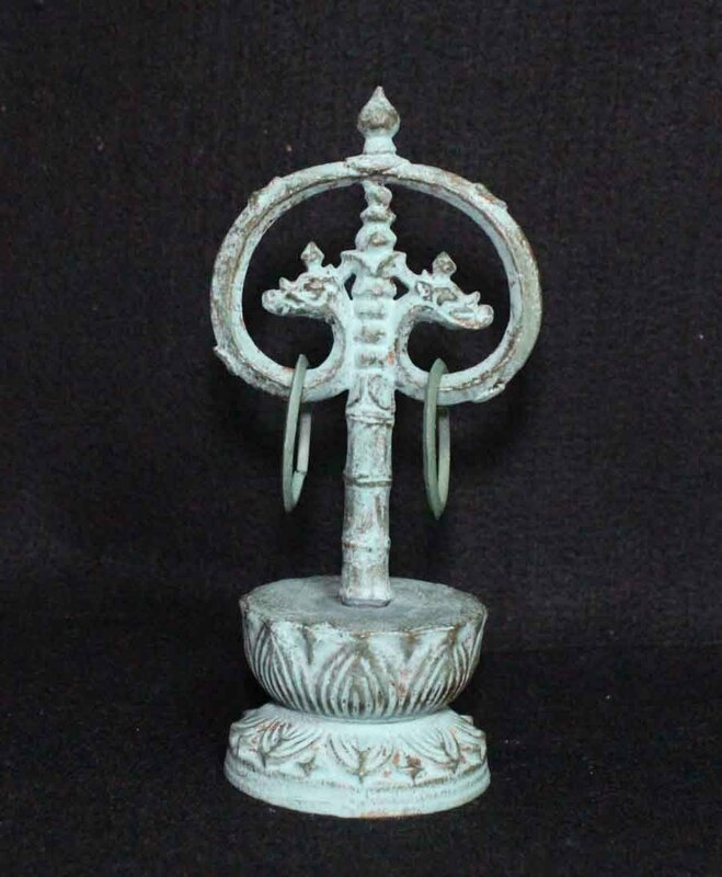 金属工芸◆錫杖頭　聖獣文　置物◆鉄製　仏具　仏教美術　環付き　輪っか