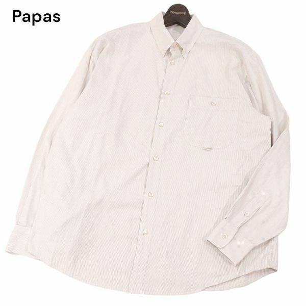 Papas パパス 通年 ゆったり★ 長袖 ボタンダウン ストライプ シャツ Sz.50/L　メンズ 日本製　I4T00311_2#C