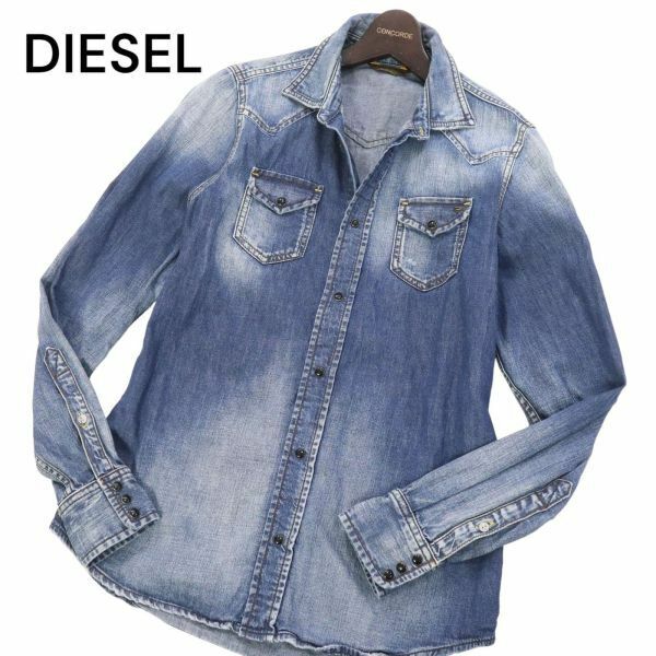 DIESEL ディーゼル 通年 ヴィンテージ加工★ 長袖 ウエスタン デニム シャツ Sz.S　メンズ　I4T00501_2#C