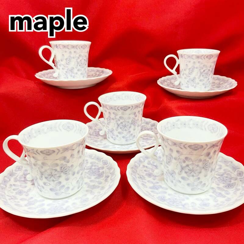 maple カップ＆ソーサー 5客 茶器セット 洋食器 花柄(C1055)