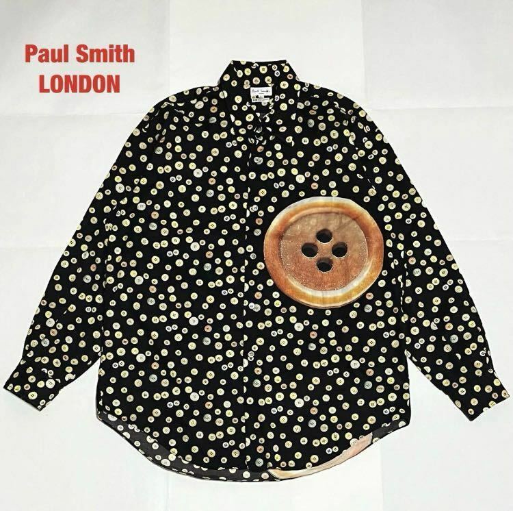 【人気】Paul Smith LONDON　ポールスミス　総柄シャツ　ボタン柄　ユニセックス　オーバーサイズ　ビッグシルエット　個性的　90s
