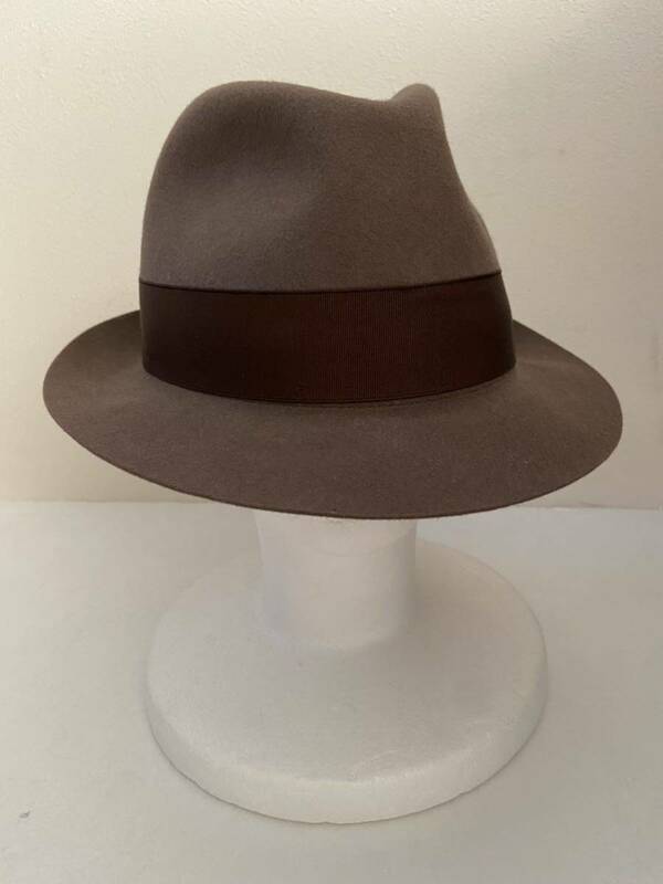 イタリア製 Borsalino size58 ボルサリーノ フェルト ブラウングレー 中折れ帽 帽子 ハット