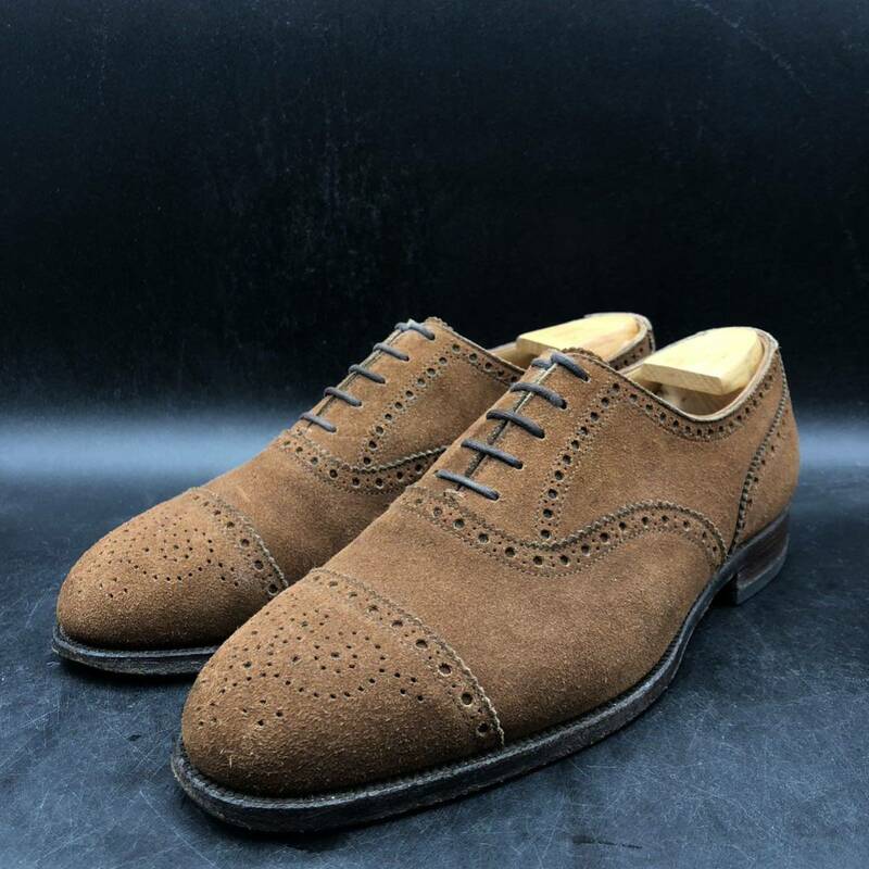 M2304 英国製 Crockett&Jones クロケットジョーンズ Paul Stuart ポールスチュアート スエード ストレートチップ 内羽根 6 E 24.5cm相当 茶