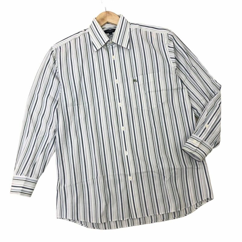 m486-43 BURBERRY バーバリー ストライプ 柄 長袖 シャツ ワイシャツ トップス コットン 綿 100% ホワイト系 紳士 メンズ M 日本製