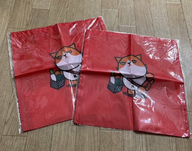 新品非売品☆ふてニャン エコバッグ 2個セット 赤色　可愛いトートバッグ かばん ワイモバイル ソフトバンク 猫好きな方にも 未開封