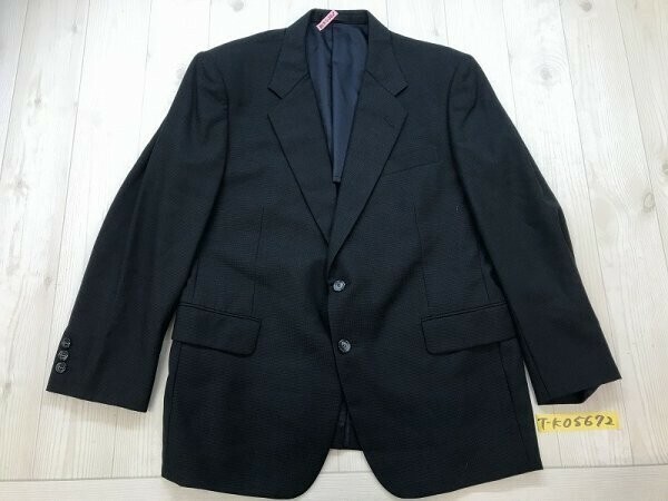 Hanabishi メンズ 肩パッド チェック織 テーラードジャケット 秋冬 B102 黒チャコール