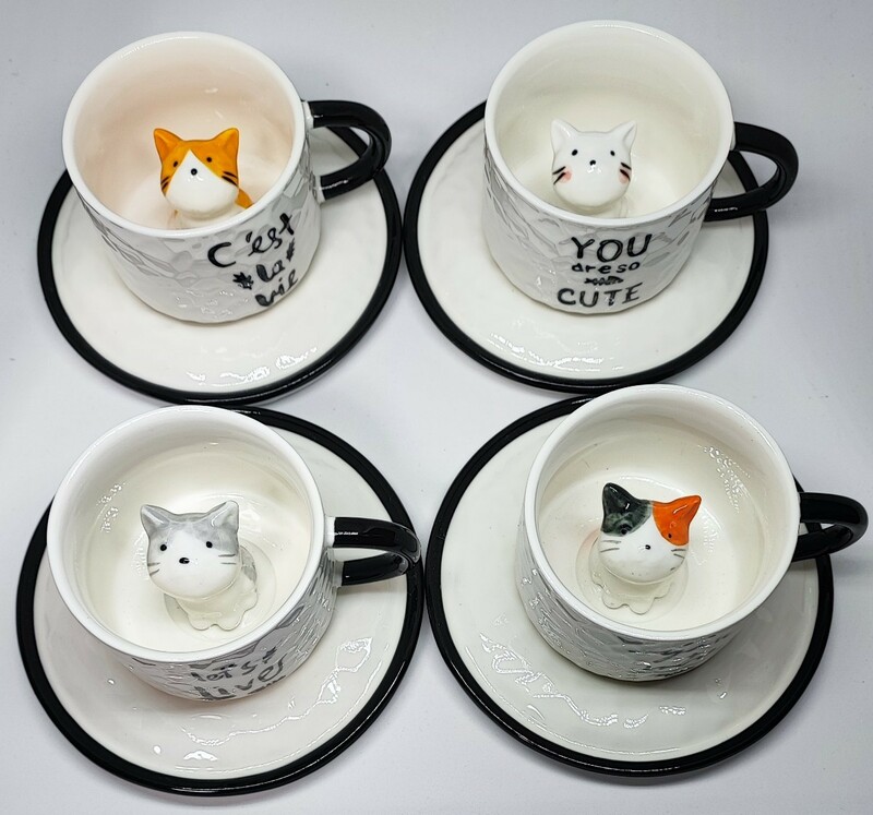 4種類セット★ネコの立体3D マグカップ　ソーサー付き　新品未使用品★☆★☆