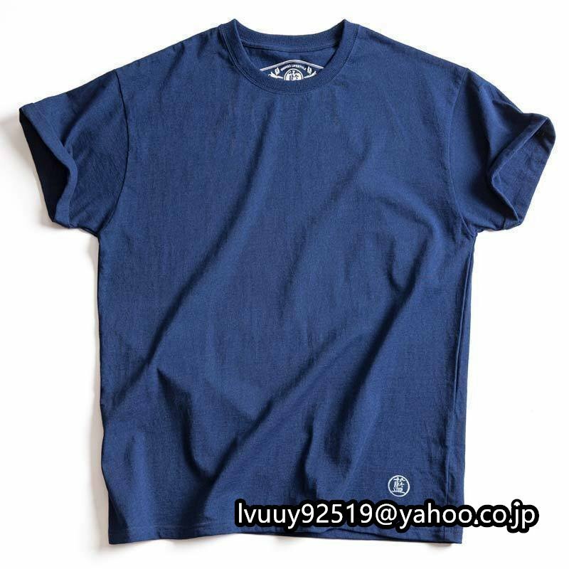 天然藍 藍染 綿100% 半袖 Tシャツ スウェット メンズ クルーネック 7.5oz インディゴ 濃紺 ヴィンテージ XL