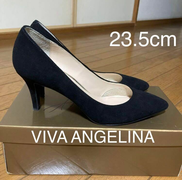 美品 23.5cm★VIVA ANGELINA ビバアンジェリーナ 黒 ブラック★スエード スェード ベロア パンプス ヒール 7.5cm ポインテッドトゥ ★みゆ