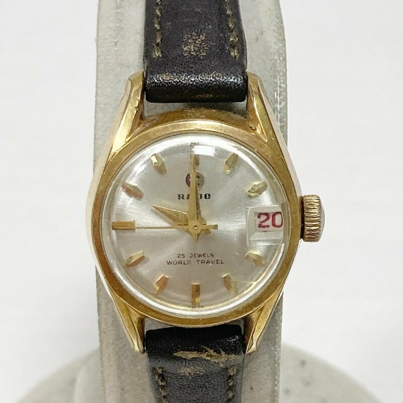 YA1 RADO ラドー ワールドトラベル 25石 ゴールド文字盤 デイト 手巻き腕時計
