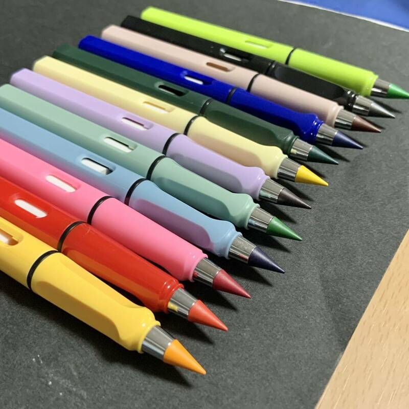 無限鉛筆 12色セット 色鉛筆　金属鉛筆 えんぴつ 削る必要のない 消しゴム付き　カラー