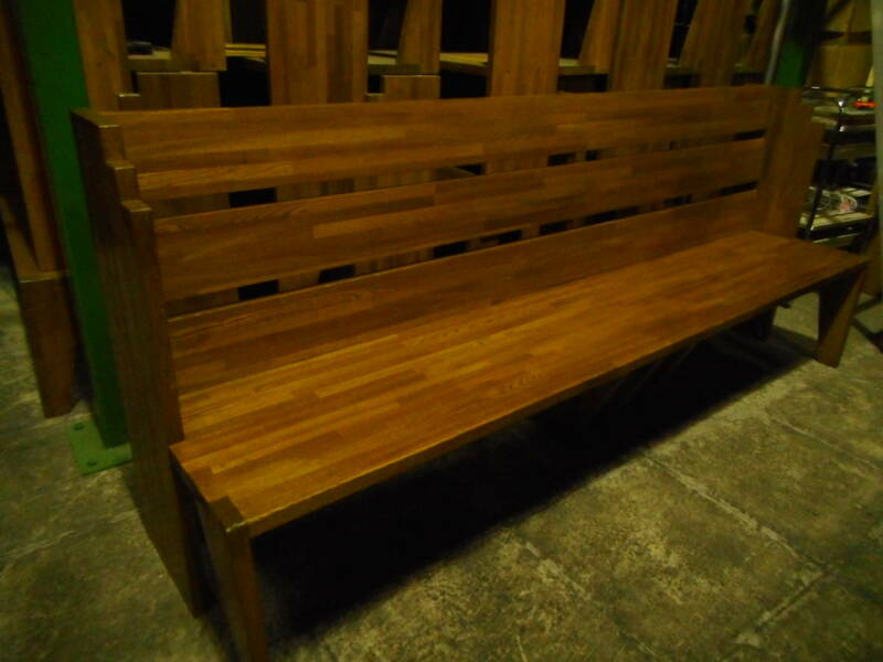 教会使用　チャペルベンチ　長椅子　待合室　フロアーベンチ　背もたれ　木製　中古品
