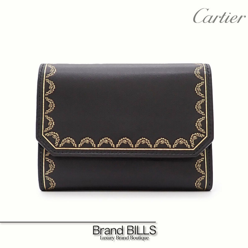 未使用品 Cartier カルティエ ガーランド ドゥ カルティエ ミニマルチウォレット 三つ折り財布 L3001714 ブラック ゴールド金具