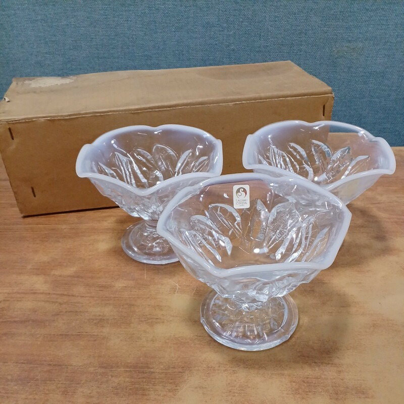 SASAKI CRYSTAL ササキ サンデーカップ アイス皿 アイスカップ ガラス製 デザートグラス レトロ 高さ10cm×幅12.5cm 当時物 長期保管