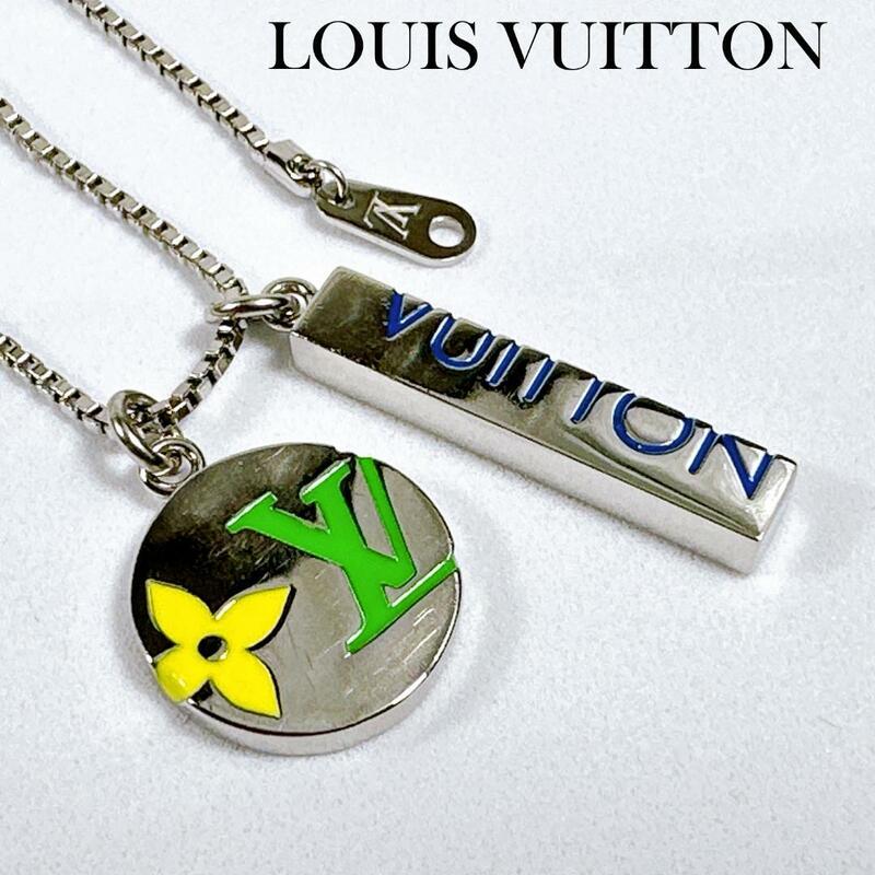 LOUIS VUITTON ルイヴィトン 新作 ペンダント モノグラム プレイ ネックレス M01185 シルバー エナメル イエロー グリーン