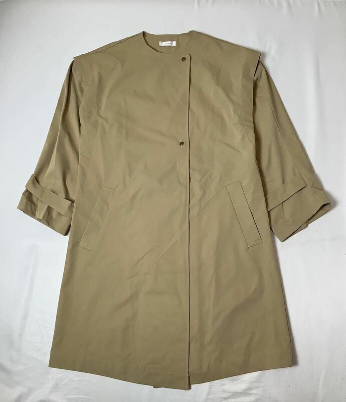 (未使用 レディース) Linoluce // 2way 袖取り外し可能 長袖 ノーカラー ロング スプリングコート (へ系) サイズ M