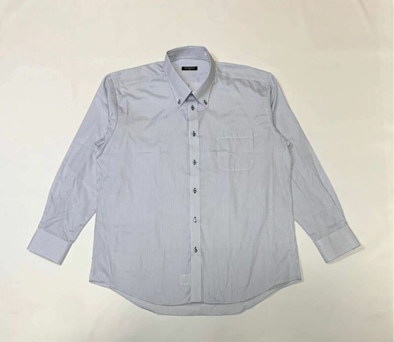 (未使用) SAMGREINDUR // 形態安定 長袖 ストライプ柄 ボタンダウン シャツ・ワイシャツ (白系×紺系) 大きいサイズ 3L (45-86)