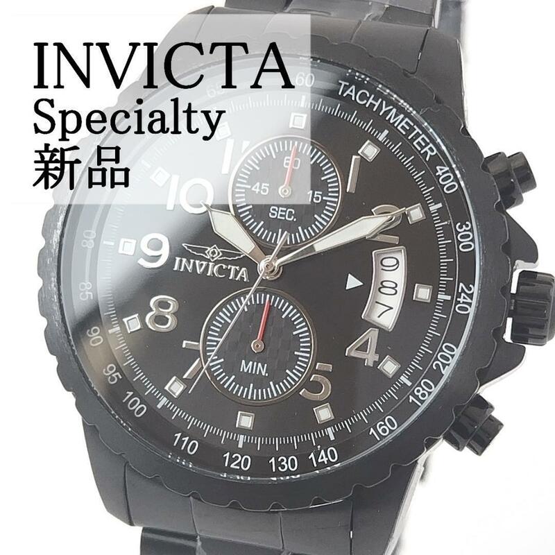 黒ブラック新品かっこいいINVICTAメンズ腕時計クロノグラフ日付ワイルド箱付インビクタ素敵カレンダー メンズウォッチ45ミリ