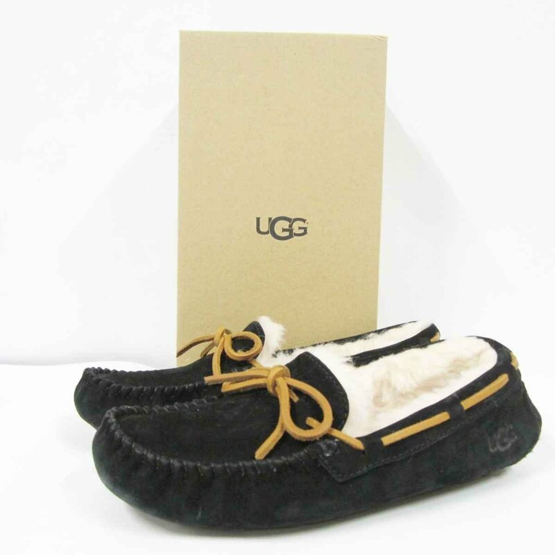 UGG スリッポン＜シューズ＞アグ 靴 ブラック× ホワイト ムートン レザーシューレース 23cm レディース ファッション ブランド